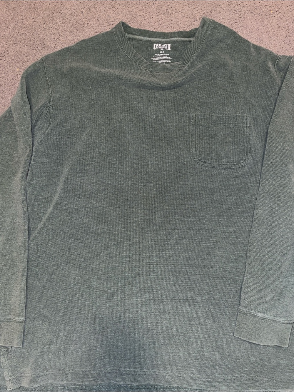 Duluth Trading Co Longtail Olive Green Long-Sleeve Crew Neck Pocket Tee XLT